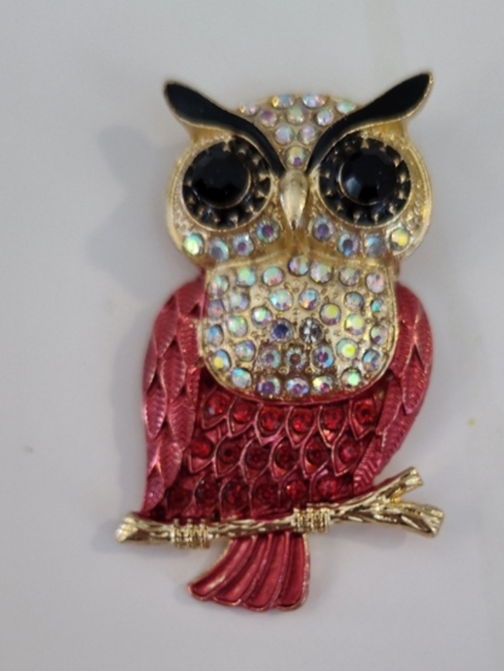 Chloe Accessory Red Rhinestone Owl Brooch 1x2" On A Limb Sparkly New